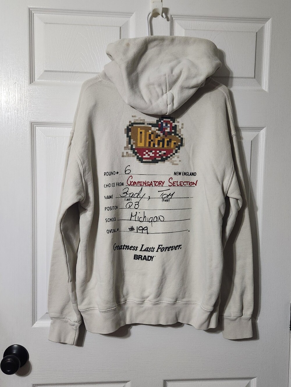 Brady Cream Pullover Hoodie with Graphic Draft Print, Limited Release, Size L